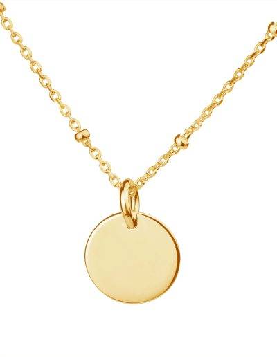 yellow gold mini disc necklace satellite chain