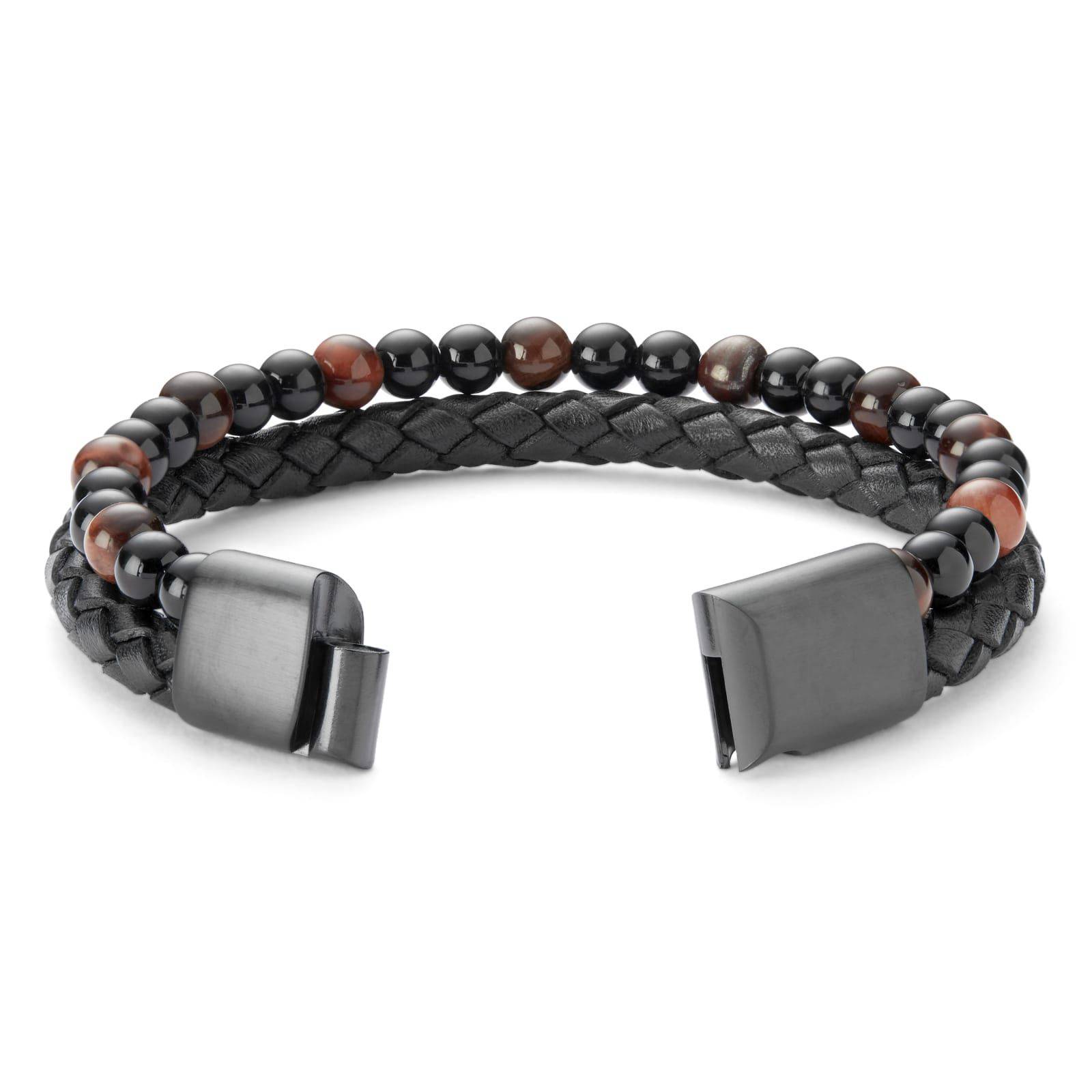 clasp open bead and leather bracelet for men