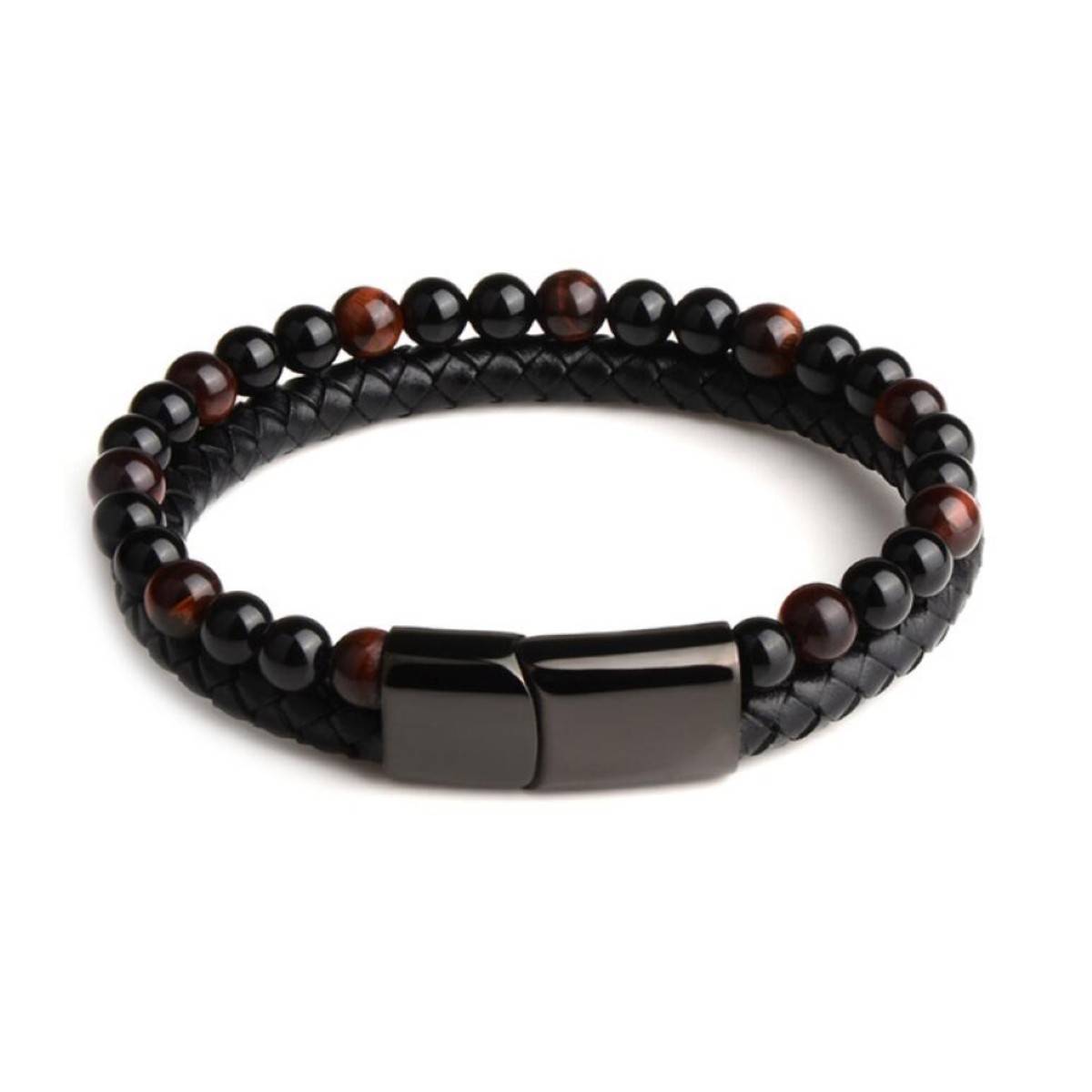 mens leather and bead bracelet engraved jewellery