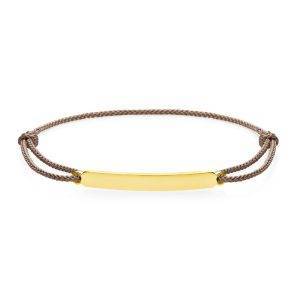 yellow gold id bracelet with natural cord