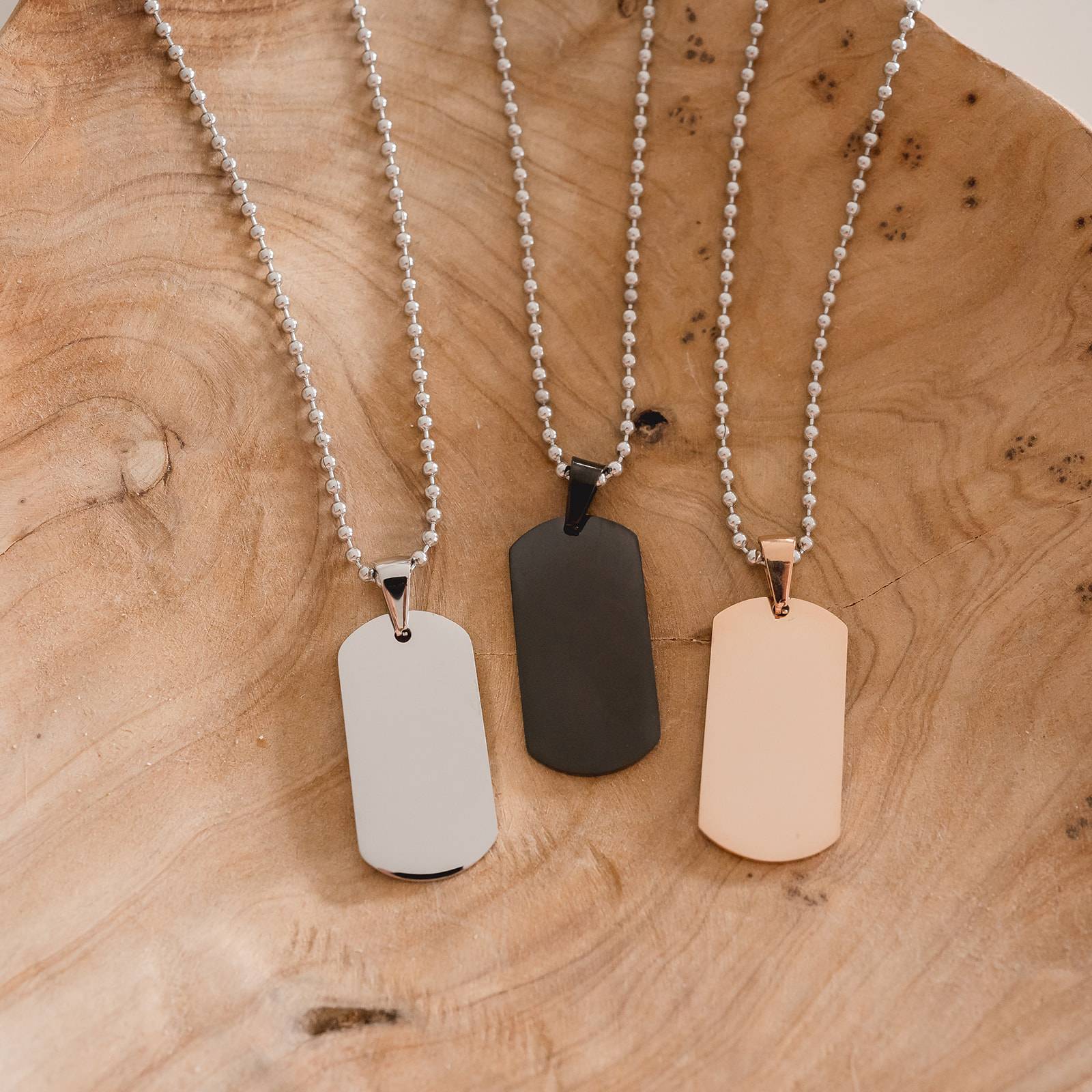 engraved mens tag necklaces in 3 colours