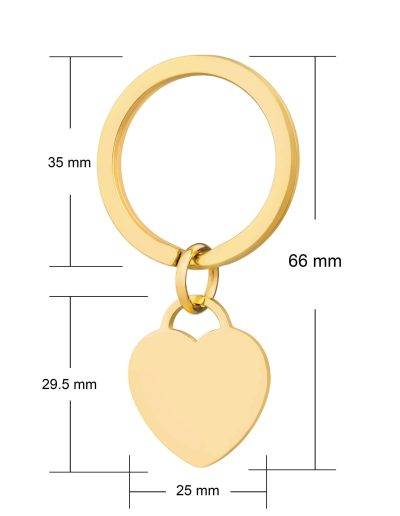 personalised gold steel heart keyring. dimensions