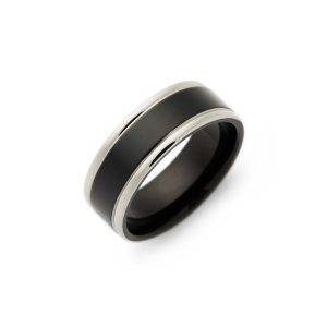 engrave mens black and silver steel ring