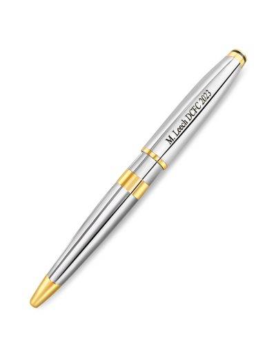 chrome silver and gold pen engraved