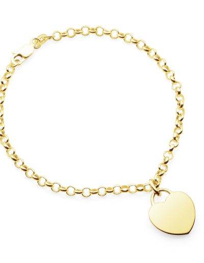 gold belcher bracelet with heart tag pendant