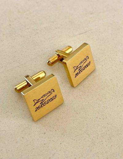 gold square cufflinks engraved