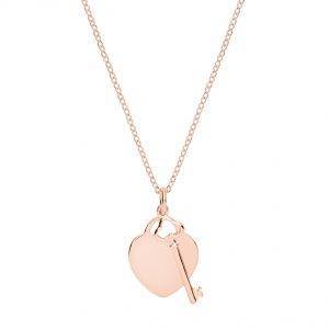 rose gold heart and key necklace