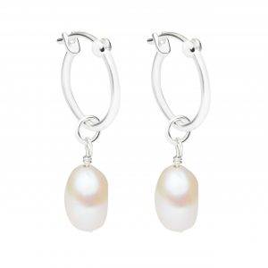 sterling silver pearl hoop earrings