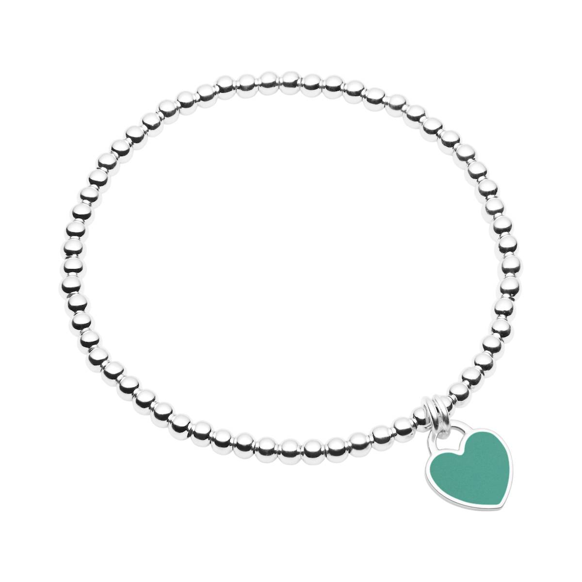 sterling silver stretch bracelet with teale mini heart that can be engraved
