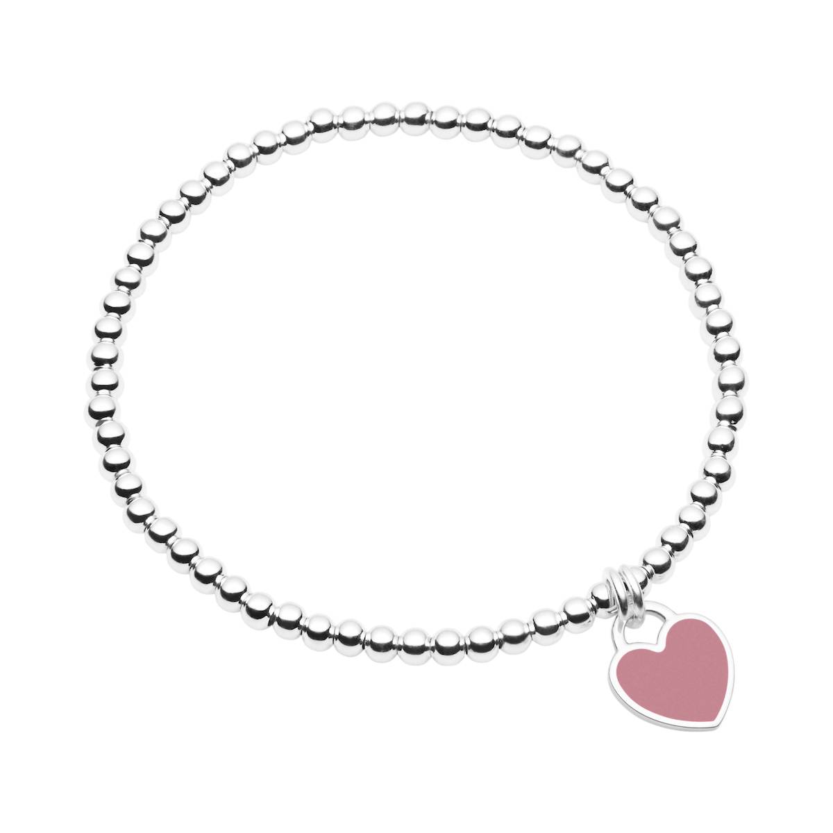sterling silver stretch bracelet with pink mini heart that can be engraved
