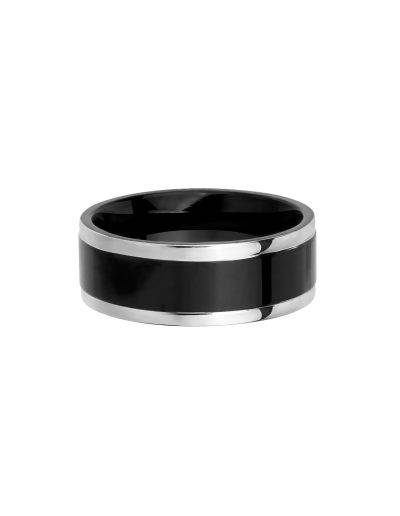 two tone mens steel ring can be engraved on the inside