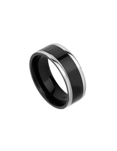 two tone mens steel ring can be engraved on the inside