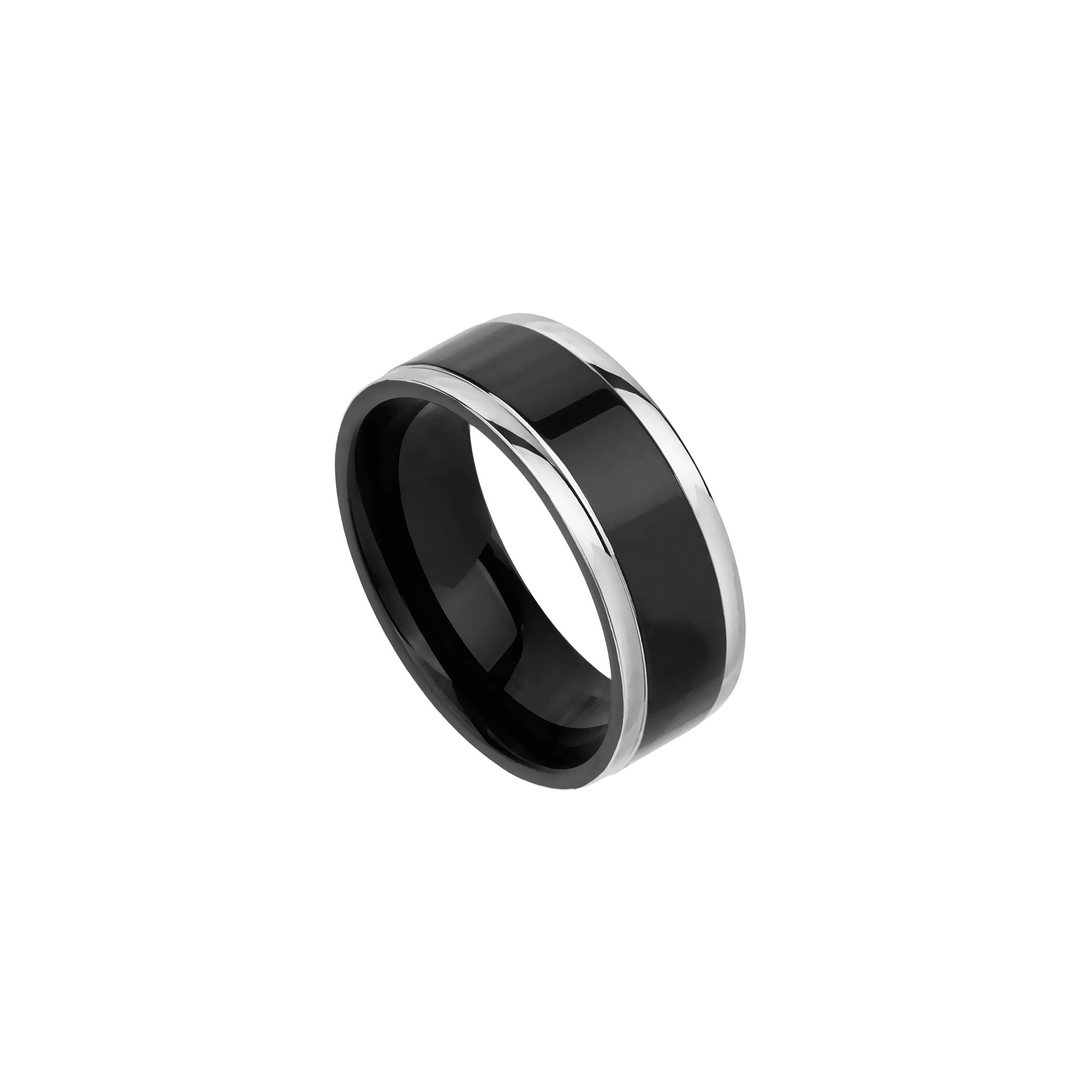 Mens Engravable Black & Silver Steel Ring | The Silver Store