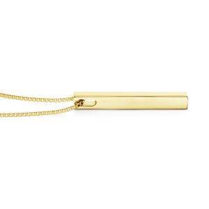 gold block bar necklace with box chain side view