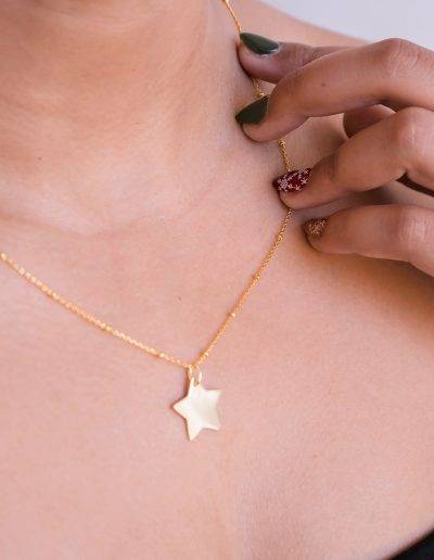engraved gold star pendant and satellite chain