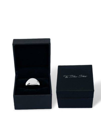 bold steel signet ring in gift box