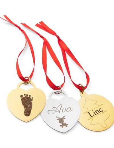 engraved Christmas tree decorations