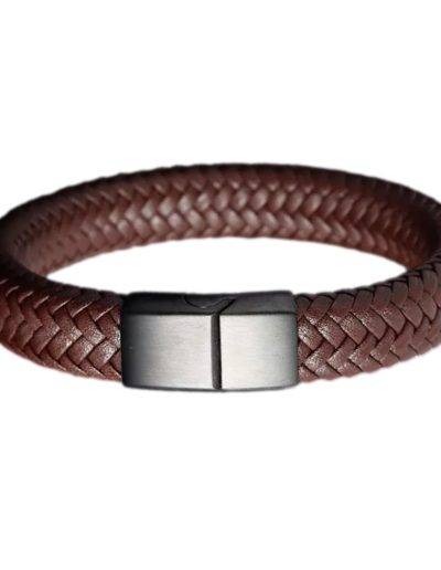 brown braided leather bracelet can be engraved