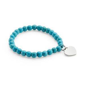 turquoise bead bracelet with heart pendant you can engrave