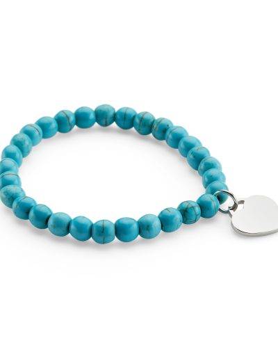 turquoise bead bracelet with heart pendant you can engrave