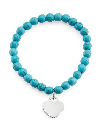 turquoise bead bracelet with engraved heart pendant