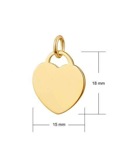 gold 15mm wide heart tag pendant dimensions