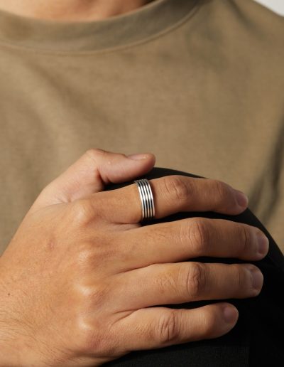 mens sterling silver ring with black lines
