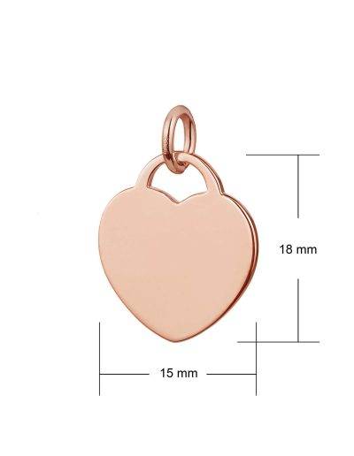 rose gold 15mm wide heart tag pendant dimesions