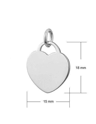 sterling silver 15mm wide heart tag pendant dimensions