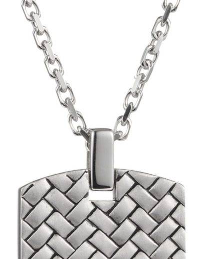 personalise this weave pattern mens dog tag pendant with chain made from sterling silver