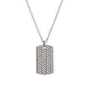 STERLING SILVER WEAVE PATTERNED DOG TAG + CHAIN