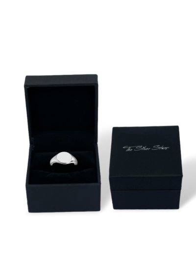 silver signet ring in gift box