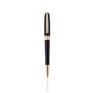 Close-up of the Black Lacquer/14k Gold Plated Ballpoint Pen - A luxurious writing instrument exuding opulence and durability."