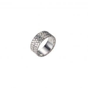 Pearl Rhodium Plated Sterling Silver Ring - Intricate Woven Pattern Design 695-90