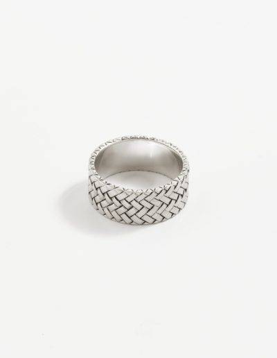 Personalise this Pearl Rhodium Plated Woven Pattern Band - Sterling Silver Jewelry