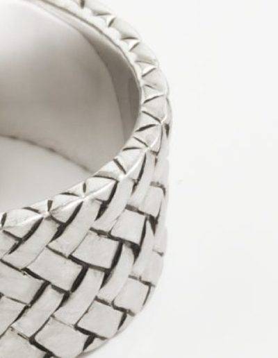 close-up of Pearl Rhodium Plated Woven Pattern Band - Sterling Silver Jewelry