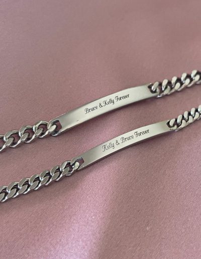 steel engraved bracelet, customised couples bracelets, personalised couples bracelets, engraved couples bracelets
