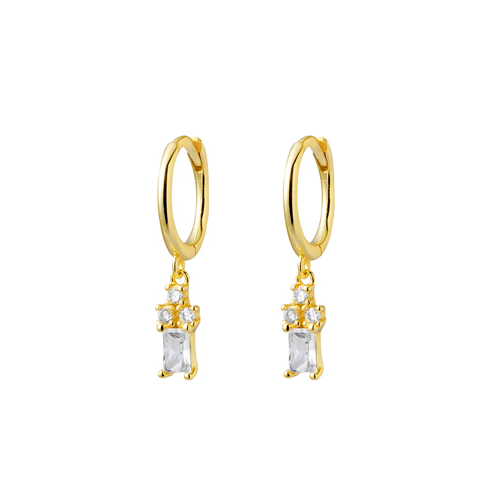 Gold Huggie Earrings with CZ Drop Feature