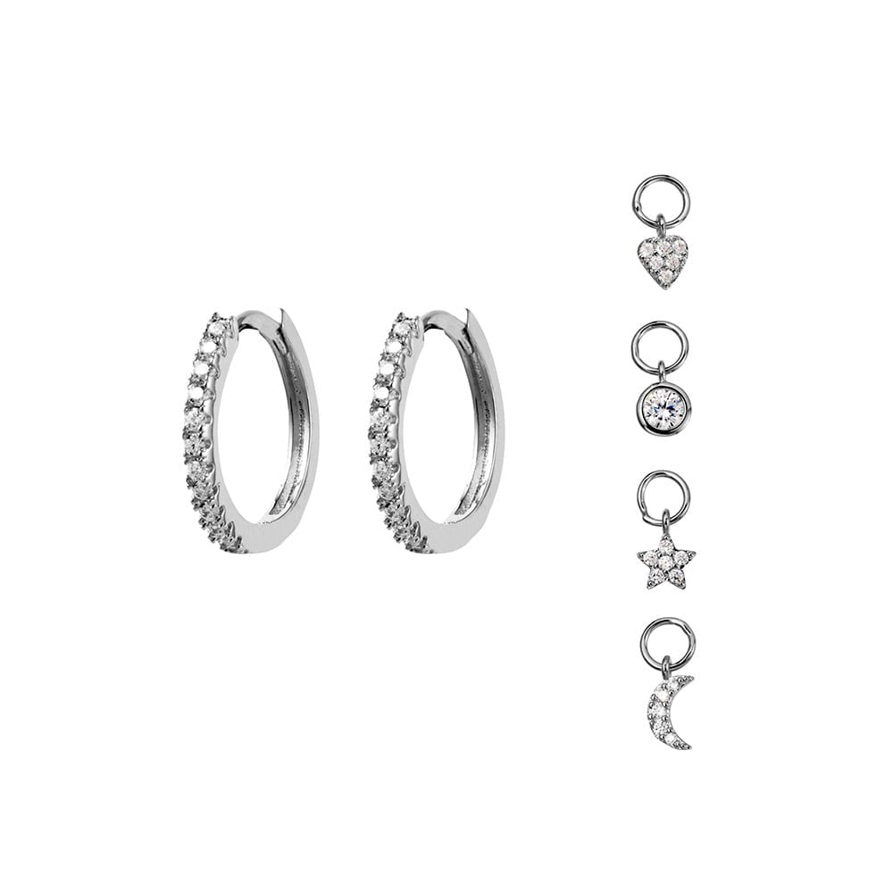 Sterling silver huggie earring with interchangeable CZ charms