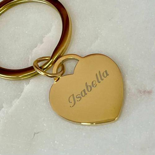 gold heart keyring with name engraved