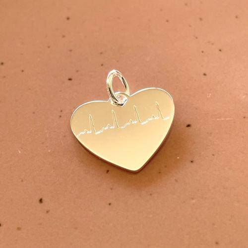 heart beat engraved on silver heart pendant