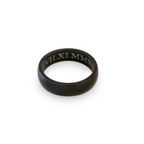 mens black steel ring engraved with date