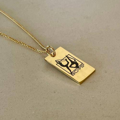 gold steel bar necklace engraved with gymnastics logo